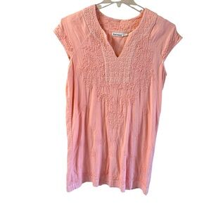 Roller Rabbit 100% Cotton Embroidered Peach Short Sleeve Dress
